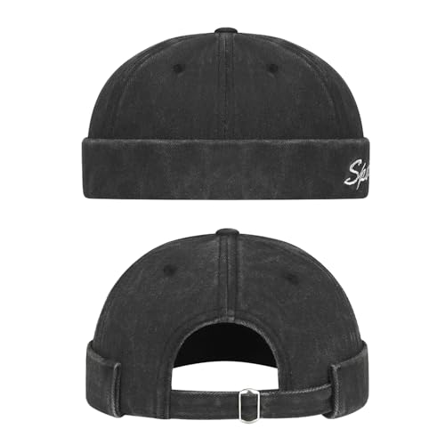 Image of Classic Vintage Style Solid Color Sailor brimless Skull hat Casual Washed Cotton Rolled Cuff Harbour Hat