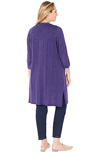 Catherines Women's Plus Size Pointelle Stitch Cardigan - 3X, Waterfall Blue (1952) #TOP2