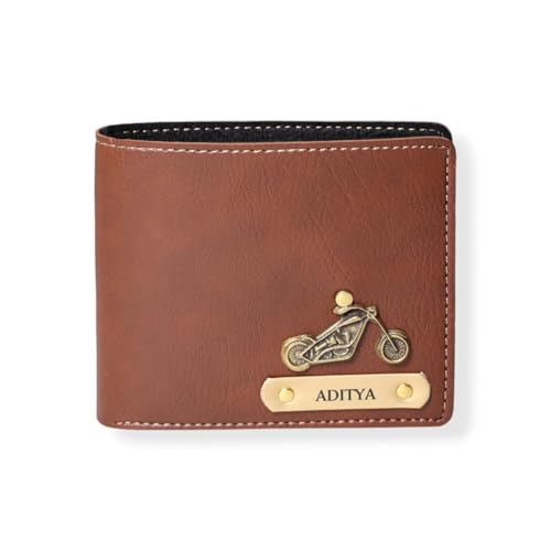 Image of Personalized Name & Charm Leather Wallet for Men |Customized Valentine Propose Day Gifts for Men Boy Teens Boyfriend Husband Father Friend Family Office Lover Couples (TAN)