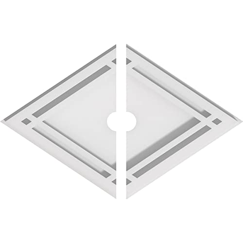 Image of Ekena Millwork CMP12X8DD2-01000 Diamond Architectural Grade PVC Contemporary, Two Piece Urethane Ceiling Medallions 12 inchW x 8 inchH x 1 inchID x 4 1 /4 inchC x 1 inchP