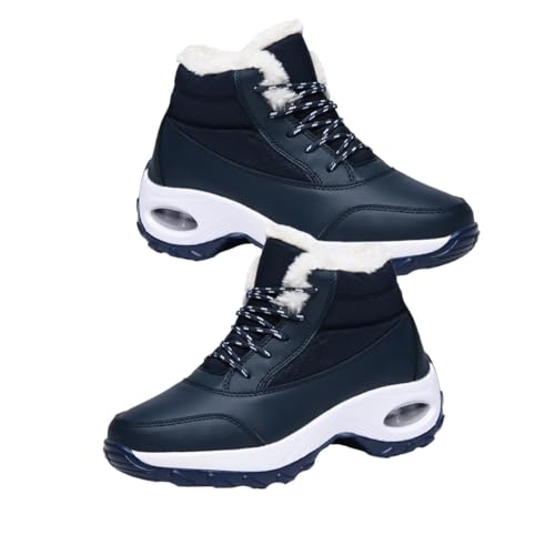 VALICLUD Botas de Nieve para Mujer Cámara de Aire Incrementada Forro de Felpa Cálido Diseño Antideslizante y Medio Caña Azul Talla 36 Calzado de Invierno Cómodo y Térmico