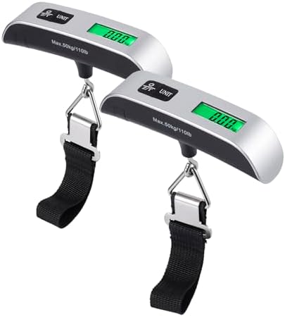 ChimimeDecor 2Pcs Luggage Scale,110lbs/50kg Digital Hanging Suitcase Weight Scale with Backlit LCD Display,Portable Baggage Weight Scale,Temperature Sensor,Tare,Auto-Lock Function,Battery Included