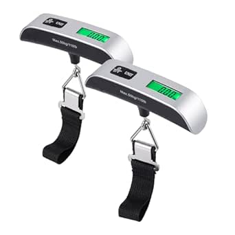 ChimimeDecor 2Pcs Luggage Scale,110lbs/50kg Digital Hanging Suitcase Weight Scale with Backlit LCD Display,Portable Baggage Weight Scale,Temperature Sensor,Tare,Auto-Lock Function,Battery Included