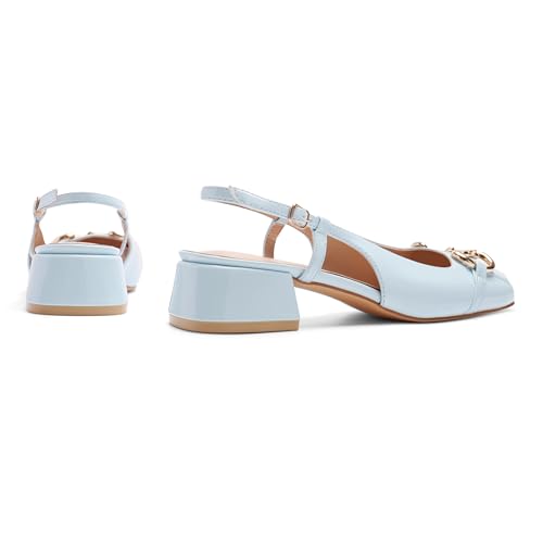 Image of Slingback Mary Jane Heels for Women Low Block Heel Closed Square Toe Pump Shoes Heels Classic Daily Office Dressy Shoes