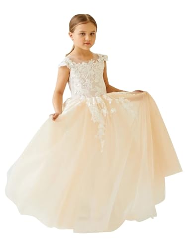 Lace Applique Tulle Flower Girl Dress for Wedding Kids Birthday Pageant Dress Bowknot Princess Prom Ball Gowns2