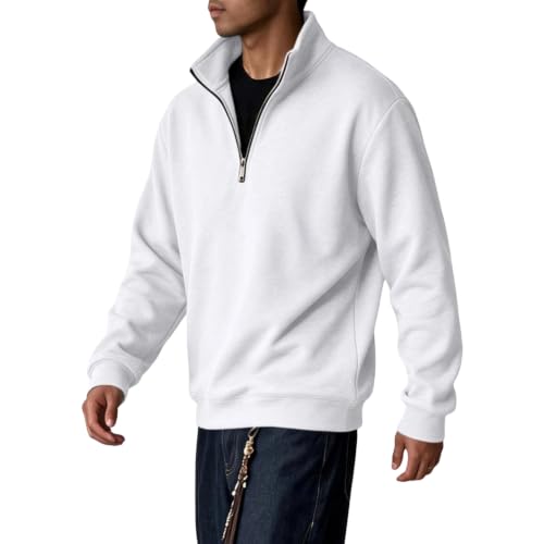 Mens 3/4 Zip Pullover Big and Tall Polo Neck Fleece Vintage Sweatshirt - image 3