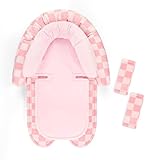 DAYEEBALL Infant Car Seat Insert with 2 Strap Pads, Carseat Cushion Baby Boy & Girl, Soft and Comfortable Carseat Head Support for Newborn, Pink Checkered