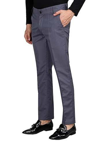 Image of CHKOKKO Men Mid Rise Slim Fit Solid Regular Trouser