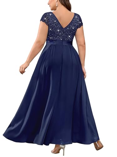 Knitee Women's Plus Size Sequin Floral Lace Formal Bridesmaid Party Flowy Maxi Dress2