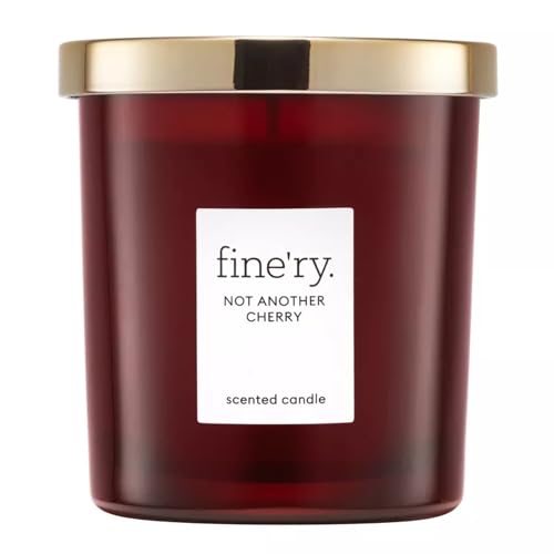 Finery Cherry Almond Scented Soy Candle & Cotton Wick for New Home - Not Another Cherry with Turkish Rose and Almond Amaretto - 37 Hour Burn Time 7oz Luxe Jar + Lid Paraben Free Vegan