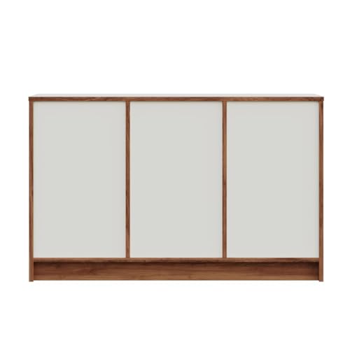 Image of Wakefit Engineered Wood Sideboard | 1 Year Warranty | Storage Cabinet for Home Kitchen Living Room | 2 Closed Compartments & 4 Drawers | Uruk - Columbia Walnut and Frosty White