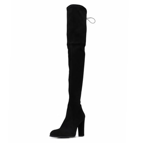 FSJ Women Chunky Block High Heel Over The Knee Thigh High Boots Comfortable Almond Toe Elastic Sexy Dress Long Boots Size 4-16 US2