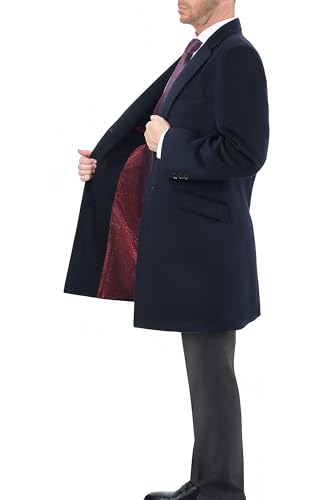 THE SUIT DEPOT Regular Fit Solid Navy Blue Wool Cashmere Blend 3/4 Topcoat With Ticket Pocket3