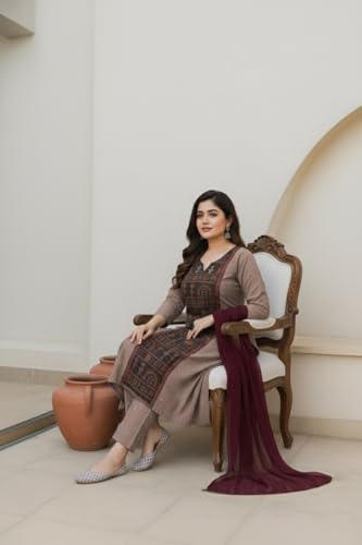 Image of ANNI Designer Women's Rayon Viscose Printed Straight Kurta with Pant and Dupatta | Stylish Ethnic Wear Set for Women | Casual, Festive & Office Wear Kurti Set