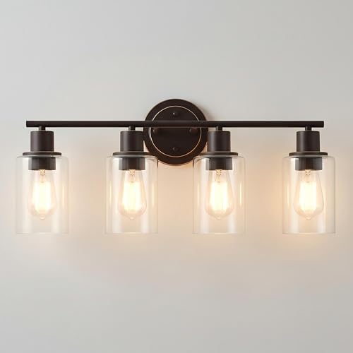 Image of 4-Light Oil Rubbed Bronze Bathroom Lighting Fixtures Over Mirror 4-Light Bathroom Vanity Light Oil Rubbed Bronze Vanity Wall Sconce Over Sink
