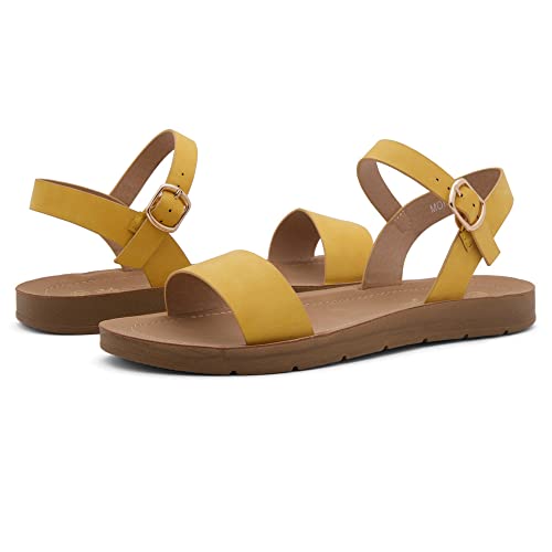 Image of Herstyle Flat Sandals for Women - Open Toe 1 Band Ankle Strap Summer Dressy Sandals, Lightweight Casual Strappy Slip-On Flats with Adjustable Buckle