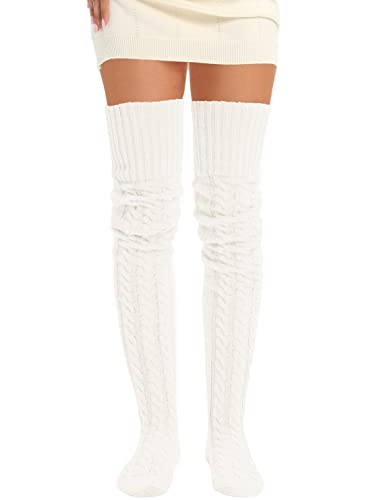 Image of Women's Thigh High Knitted Winter Boot Socks Vintage Extra Long Leg Warmer Over Knee High Stockings