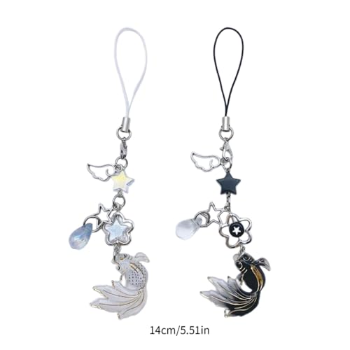 2Pack Anime Cell Phone Straps Keychain Goj Geto Figure Y2k Pendant Phone Chain Beaded Fish Charm Lanyard for Bag Keychain Pendants Decor (Fish)
