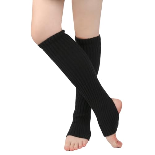 FangBoJie Damen Mädchen Ballettstulpen mit Fersenloch, Leg Warmers, Tanzen Stulpen Beinwärmer Ballett Yoga Stulpen Legwarmer Beinstulpen, Einheitsgröße (Schwarz)