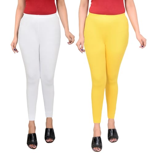 Image of Leggings for Women Ankle Length Combo Pack Black and White Cotton Stretch Comfortable Gym Yoga Pants Slim Fit Stylish Women Leggings