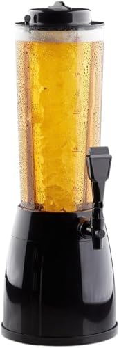 XIUNYIE Servidor Zumo para Fiestas, Torre Cerveza portátil de PCristal con Grifo de enfriamiento, dispensador Rosca de 2.5 litros para refrescos, Bebidas o Agua, Negro, 18x52cm