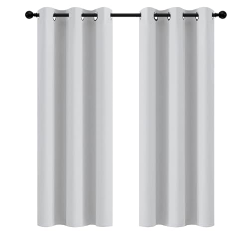 Yakamok Greyish White Curtains for Bedroom,Grommet Thermal Insulated Room Darkening Curtains for Living Room,42W x 72L,2 Panels