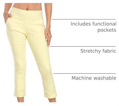 Image of HDE Pull On Capri Pant for Women w /Pockets Elastic Waist Cropped Work Pant