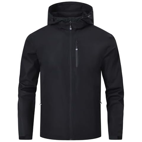 Huayuzh Mens Waterproof Jacket Men's Outdoor Jackets Lightweight Rain Coat Packable Windproof Softshell Hiking Camping Black XL Cover