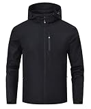 Huayuzh Mens Waterproof Jacket Men's Outdoor Jackets Lightweight Rain Coat Packable Windproof Softshell Hiking Camping Black L