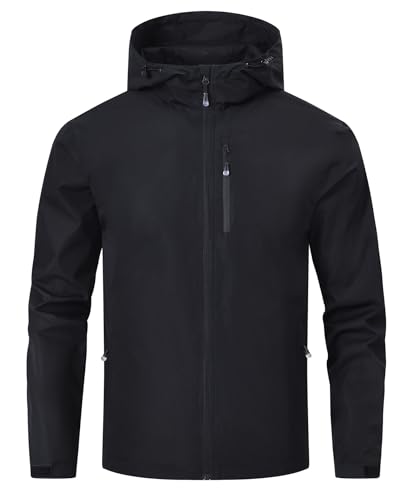 Huayuzh Mens Waterproof Jacket Men's Outdoor Jackets Lightweight Rain Coat Packable Windproof Softshell Hiking Camping Black L