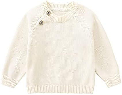 pureborn Toddler Boys Girls Pullover Sweater Cotton Knit Warm Crewneck Long Sleeve Tops Cream White 4-5T