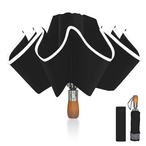 Pioggistar Paraguas Plegable Automático, Paraguas Invertido, Paraguas Plegable Antiviento 10 Varillas para Hombre y Mujer, Plegable Mango de madera, Diámetro 105cm, Negro