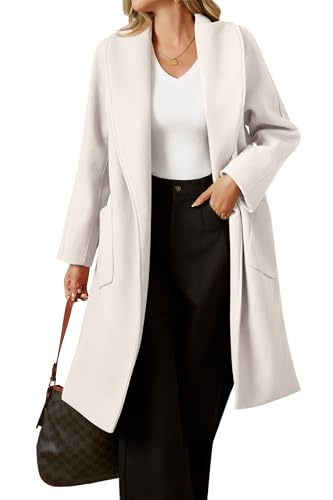 Image of Cicy Bell Womens Open Front Pea Coats Classic Lapel Long Trench Coats Loose Fall Winter Outwear with Pockets