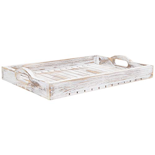 Mygift Shabby Chic Whitewashed Wood Breakfast Serving Tray With Cutout Handles #TOP4
