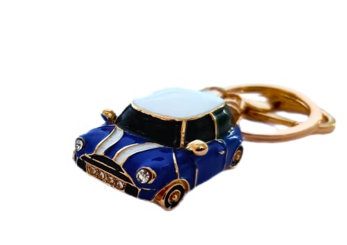 RK Gifts Mini Style Car Keychain Gift Rhinestone detail Cooper Novelty (Blue (Gold Trim))