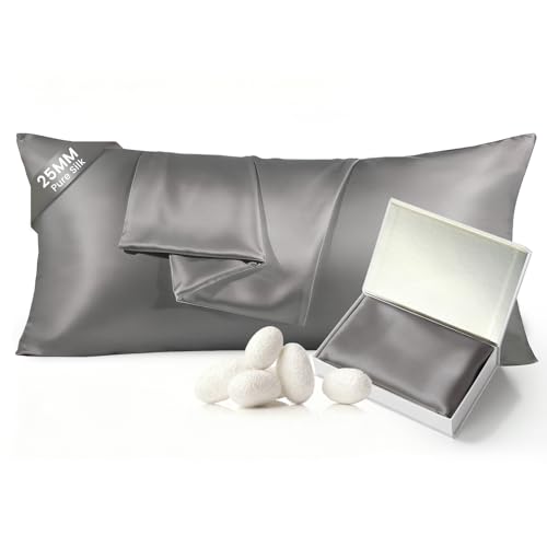Image of THXSILK 100% Pure Mulberry Silk Body Pillowcase for Hair and Skin - 25 Momme - Upgraded Real Grade 6A+ Silk - Durable, Soft Breathable Silk Pillow Case (Body Size 20 inchx54 inch, Grey)