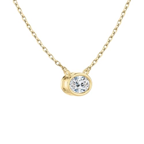 The Diamond Deal IGI Certified 1.00 to 3.00 Carat Sideways East-to-West Oval, Pear, Marquise or Emerald Shape Lab-Grown Diamond Pendant Necklace In Bezel Setting in 14k Yellow, White or Rose Gold With