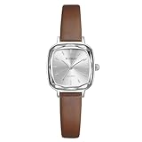 腕時計 レディース 小さめ シンプル 防水 ライトブラウン細い革バンド ファッションクオーツ ウォッチ シルバー女性時計