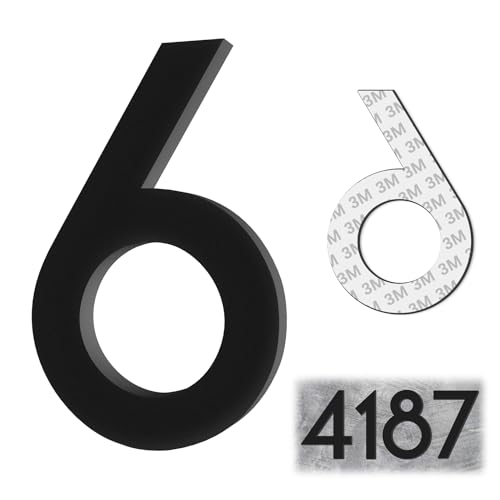 6 Inch House Numbers, Self-adhesive Mailbox Numbers Modern House Numbers for Outside Address Numbers for House Office Hotel Room Farmhouse Easy to Install Strong adhesive backing (6, Black)