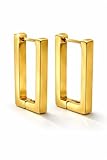 Gold Huggie Hoop Earrings for Women – 18K Gold Plated Square Hoops, Small Chunky Everyday Earrings, Hypoallergenic, Gift Box Included