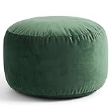 Yookeer Round Velvet Pouf Ottoman 20x12 Inch Green Foot Rest Stool Soft Floor Pouf for Living Room, Bedroom, Decorative Comfortable Home Furniture Accessory