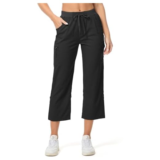 Women's Capri Hiking Walking Trousers Casual Quick Dry UPF 50+ Lightweight 3/4 Cargo Pants Golf Shorts with Pockets, Black, S
