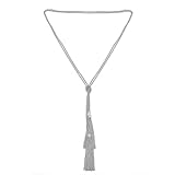 Spinningdaisy Women's Various Stylish Y Shape Strand Chain Necklace (2 Tassel Knot Silver)
