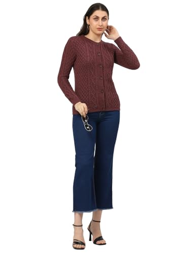 Image of Kalt Women Sweater for Winters Woolen Acrylic Full Sleeve Round Neck Cable Design Cardigan Sweater
