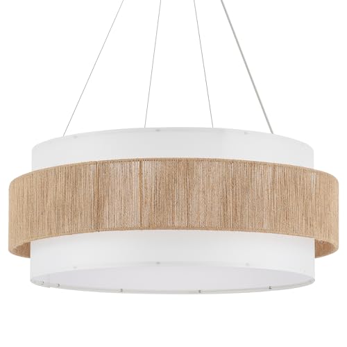 ELYCCUPA 30&rdquo; Fabric Rattan Chandelier Boho Hand Woven Coastal Pendant Light Adjustable Drum Large...