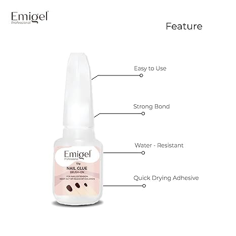 Image of Emigel Professional Nail Glue for Artificial Nail Extensions with Brush On Applicator | Professional Grade | Quick-Drying Glue for Long Lasting and Secure Nail 10g (10 gm)