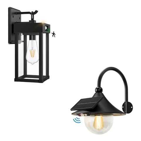 Solar Lantern Lights Outdoor Retro Solar Barn Light with 3 Lighting Modes&Outdoor Solar Wall Lights Fixtures,Exterior Solar Wall Lantern Lights with Clear Panels Wall Mount Motion Sensor Cover