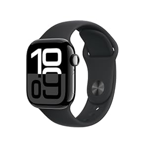 Apple Watch Series 10 [GPS 42mm case] Smartwatch with Jet Black Aluminium Case with Black Sport Band – M/L. Fitness Tracker, ECG App, Always-On Retina Display, Water Resistant