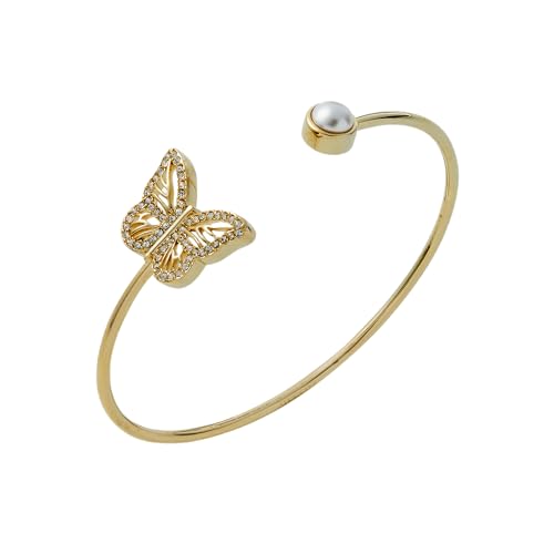Alex and Ani Crystal Butterfly + Pearl Flex Cuff Bracelet