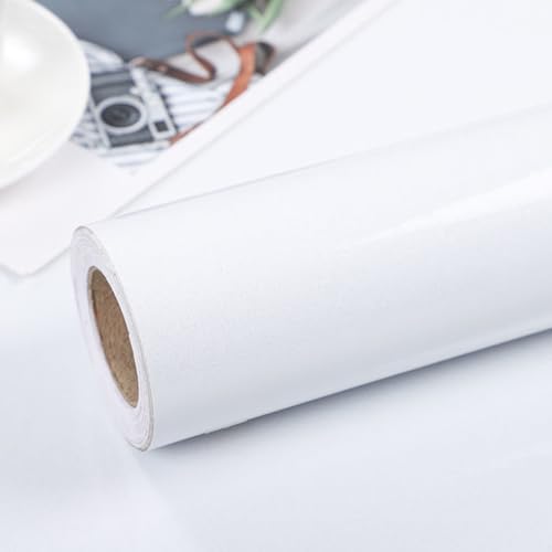 Warmiehomy Self Adhesive Wallpaper 60cm x 10m Glossy Film Sticky Back Plastic Roll Peel and Stick Wallpapers White Vinyl Contact Paper for Kitchen Cupboard Cabinet Furniture Stickers